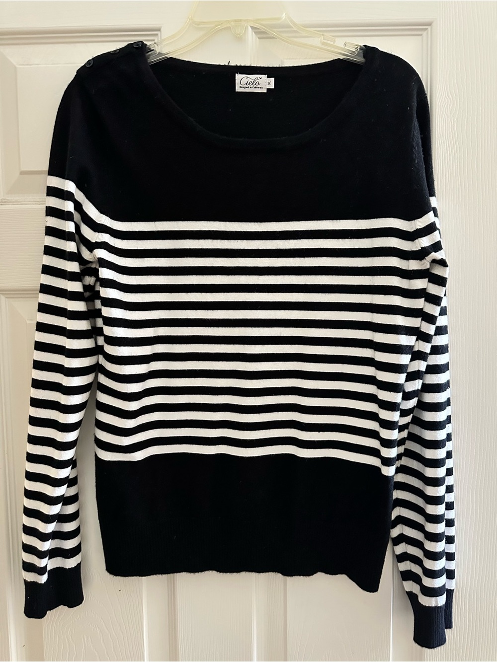 Cielo Black & White Striped Crewneck Sweater